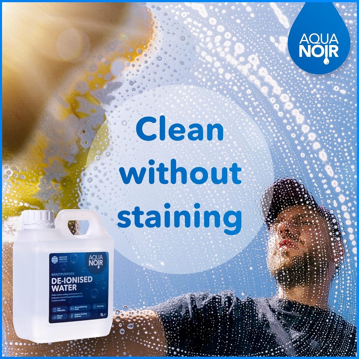 AQUANOIR Deionised Water 1L for Steam Irons, Car Batteries, Cleaning, and Steam Mops