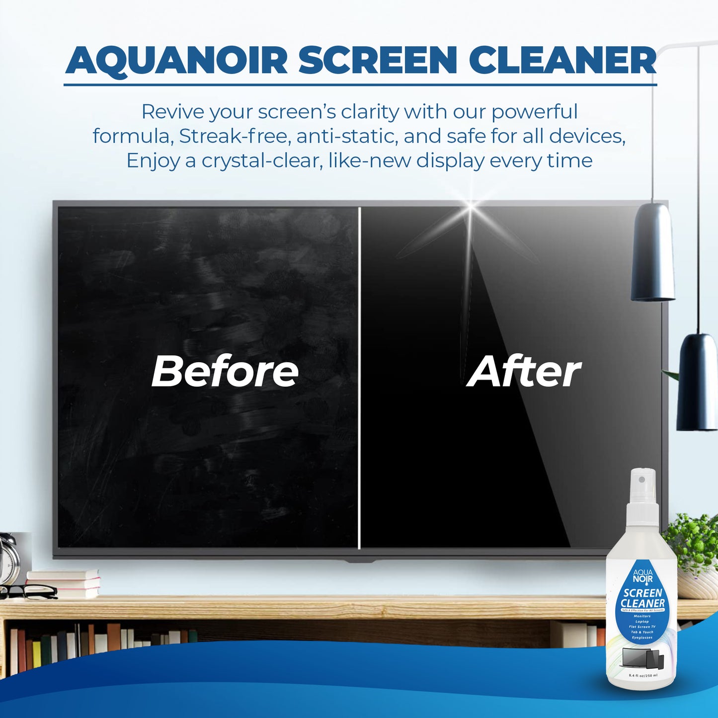 Aquanoir Screen Cleaning Spray 250ml for TV, Phone, Monitor & Laptop