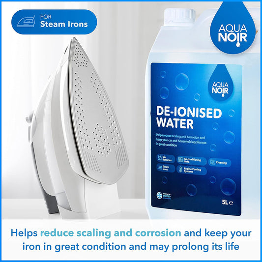 AQUANOIR Deionised Water 5L for Steam Irons, Car Batteries, Cleaning, and Steam Mops