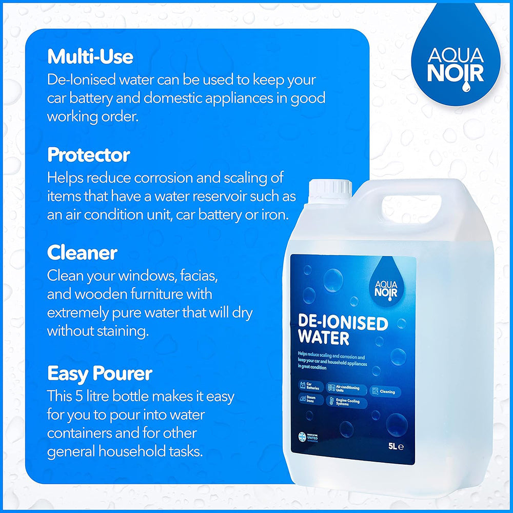 AQUANOIR Deionised Water 5L for Steam Irons, Car Batteries, Cleaning, and Steam Mops