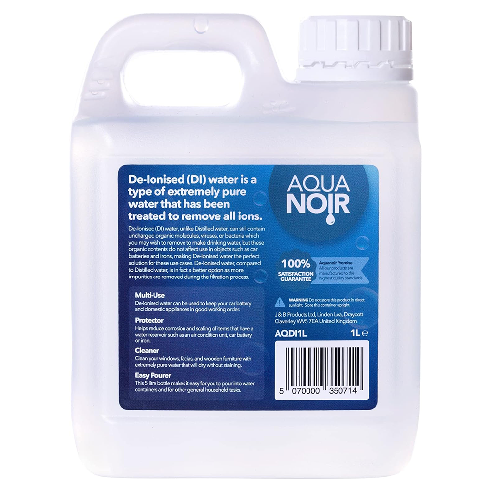 AQUANOIR Deionised Water 1L for Steam Irons, Car Batteries, Cleaning, and Steam Mops