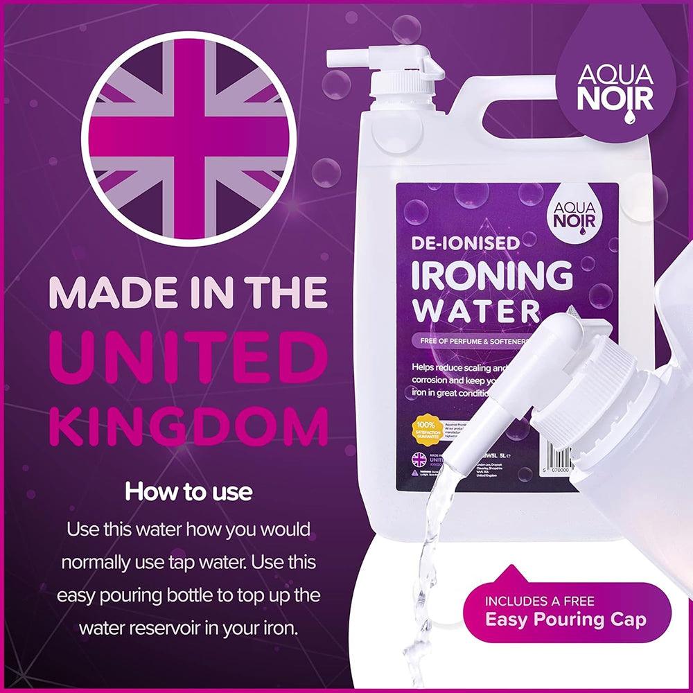 AQUANOIR Deionised Ironing Water 10L | Perfume & Softener Free, Made in UK