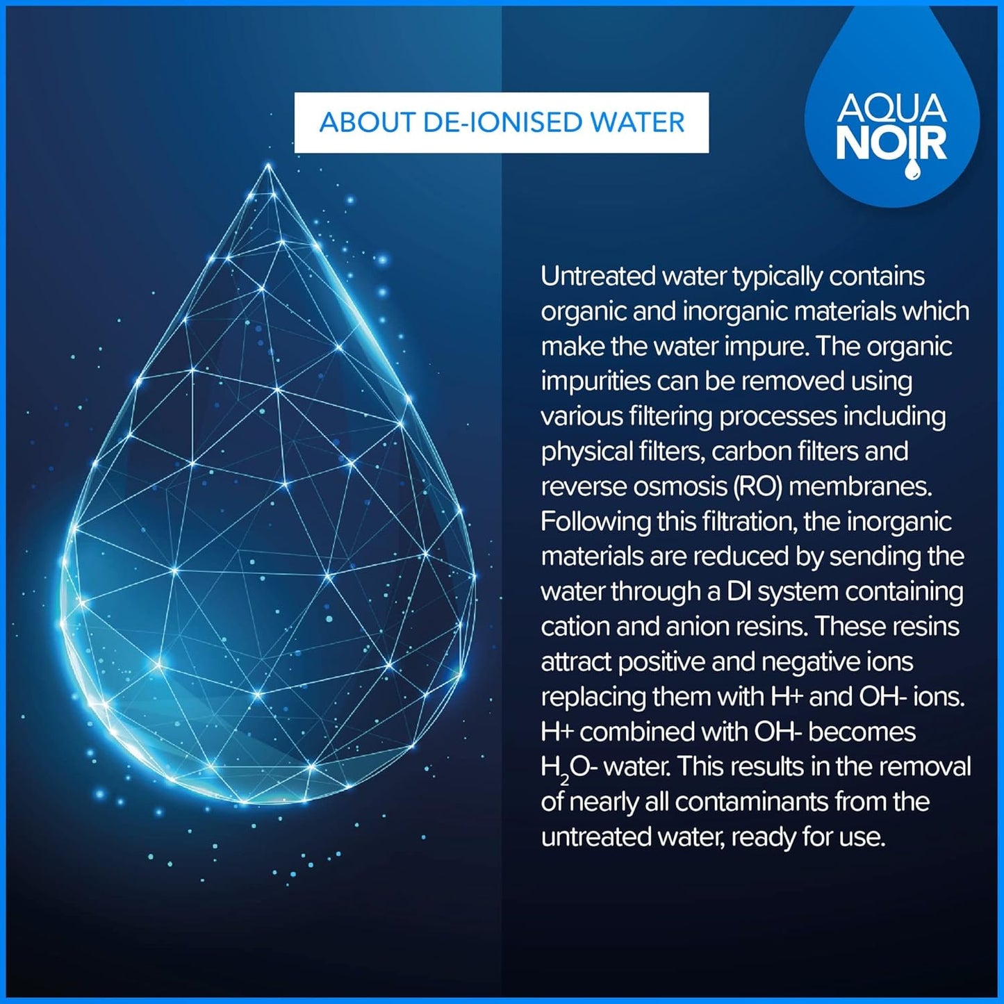 AQUANOIR Deionised Water 1L for Steam Irons, Car Batteries, Cleaning, and Steam Mops